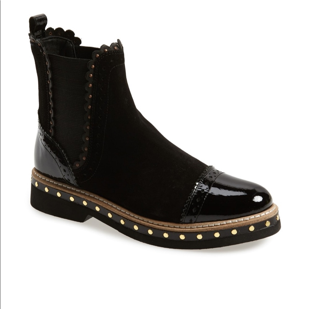 Free People Black Mixed-Material Studded Chelsea Ankle Boots
